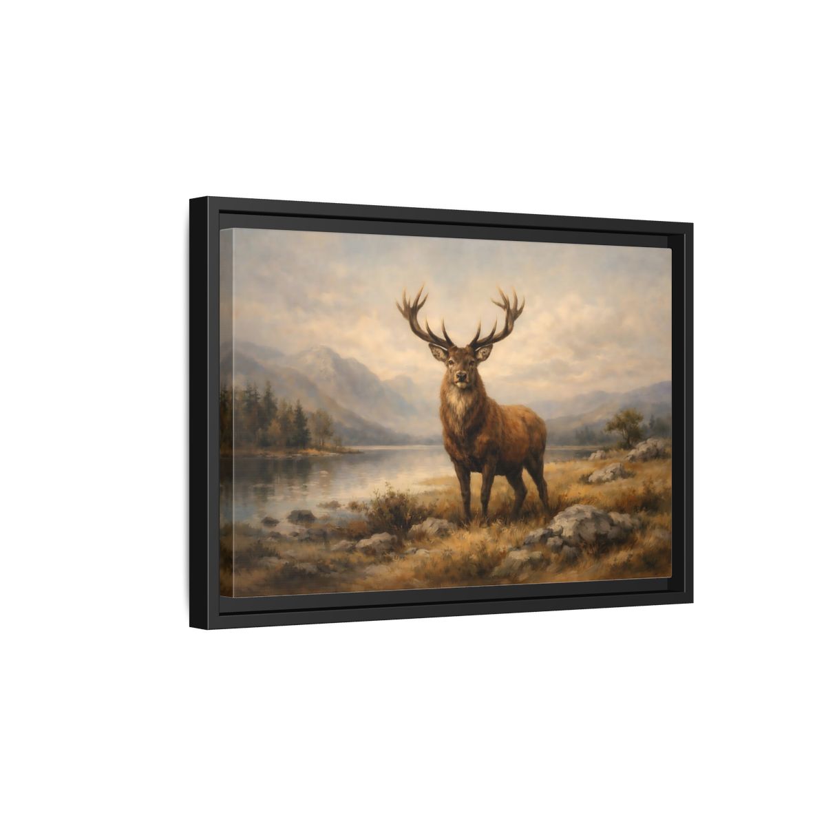 Side Mockup 6. Animals Deer Brown Deer Landscape shown as stretched canvas wall art
