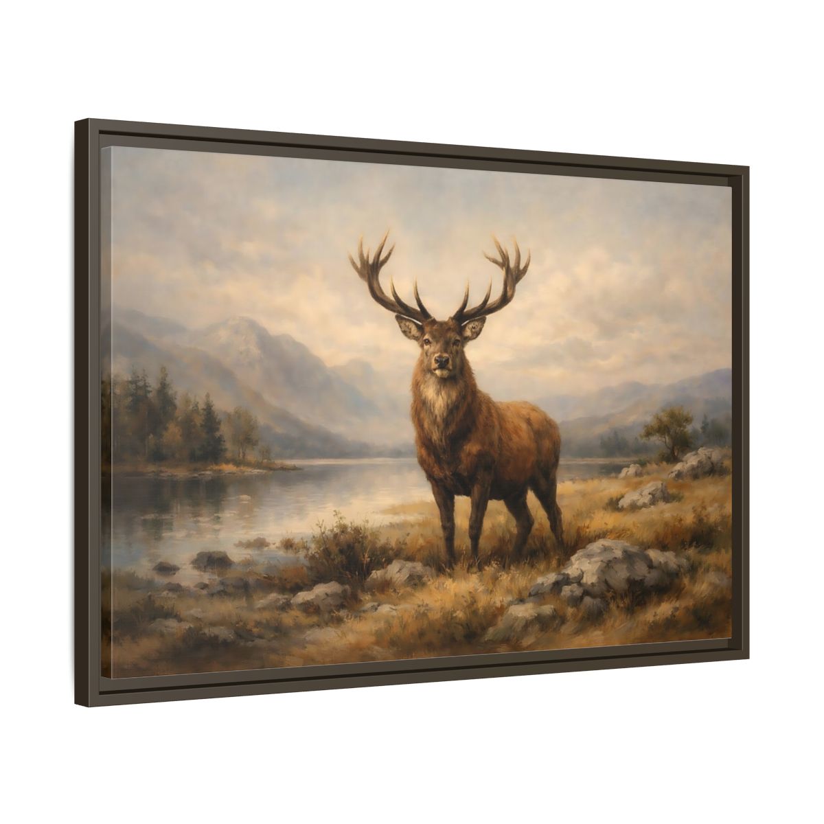 Side Mockup 11. Animals Deer Brown Deer Landscape shown as stretched canvas wall art