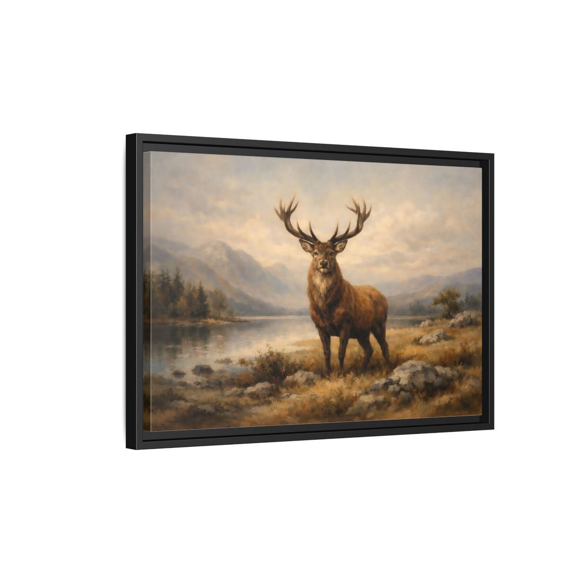 Side Mockup 3. Animals Deer Brown Deer Landscape shown as stretched canvas wall art