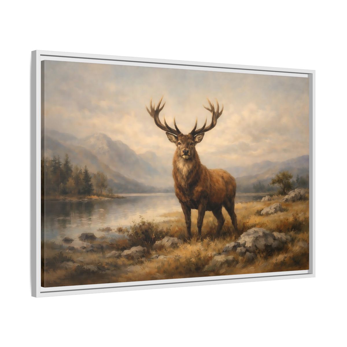 Side Mockup 8. Animals Deer Brown Deer Landscape shown as stretched canvas wall art