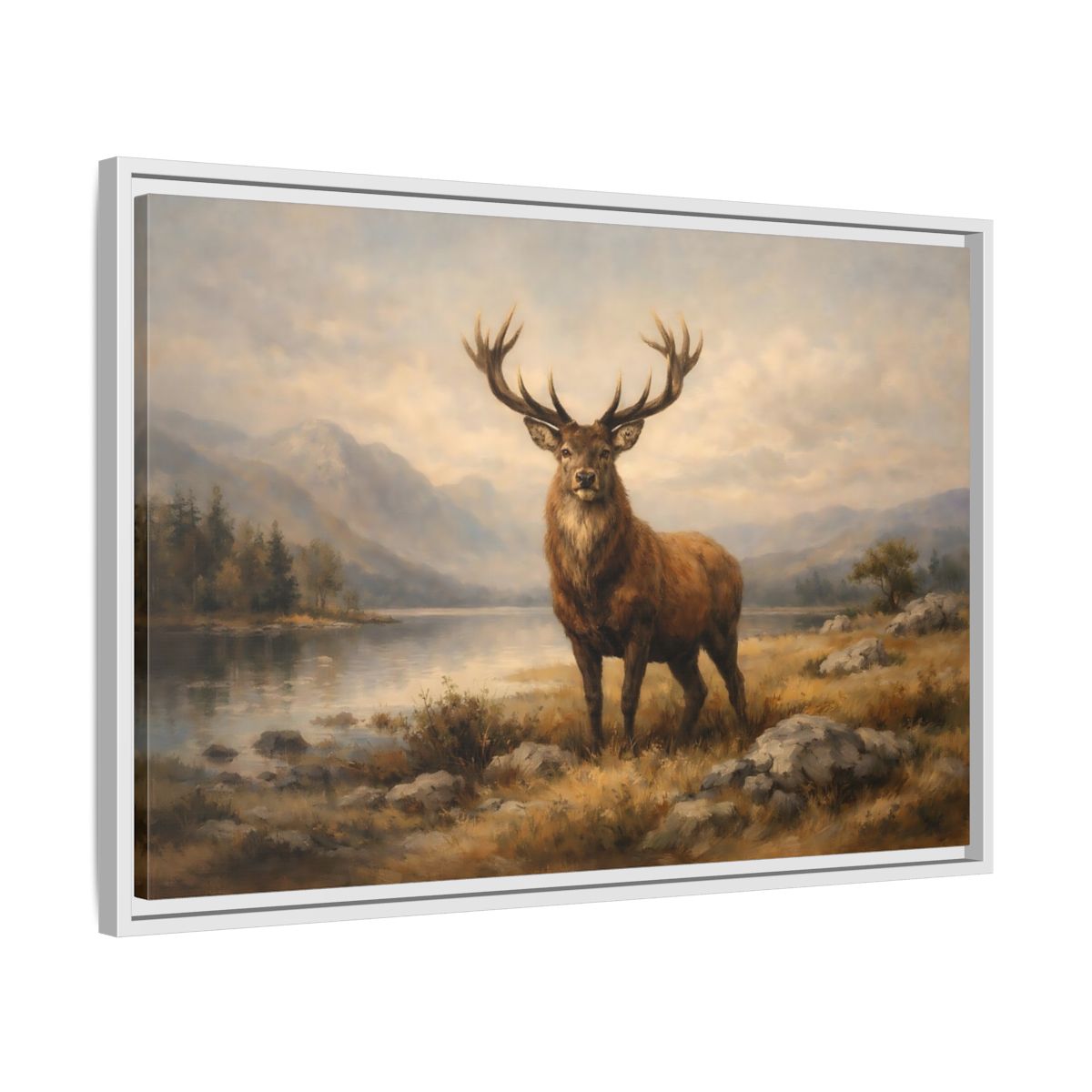 Side Mockup 10. Animals Deer Brown Deer Landscape shown as stretched canvas wall art