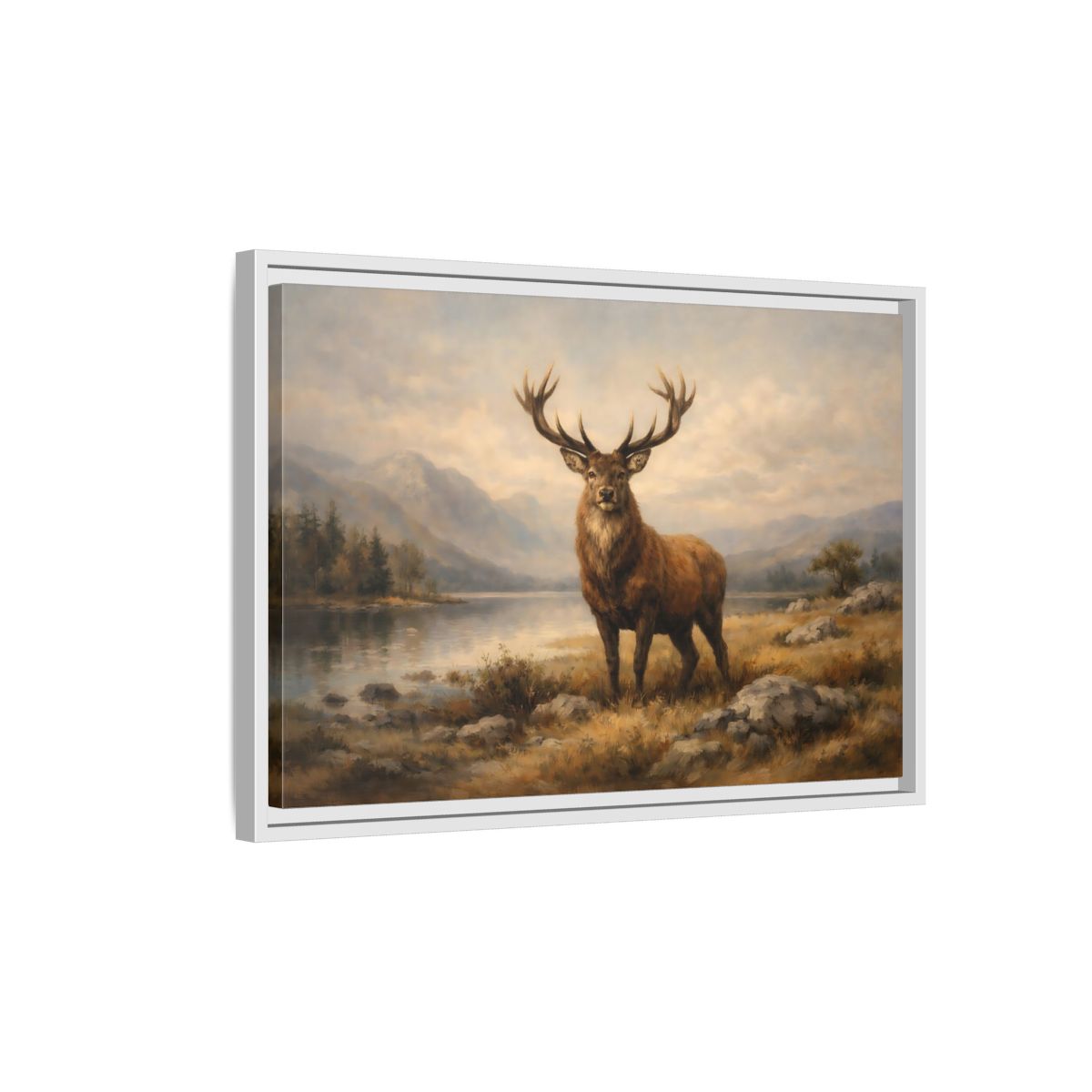 Side Mockup 1. Animals Deer Brown Deer Landscape shown as stretched canvas wall art