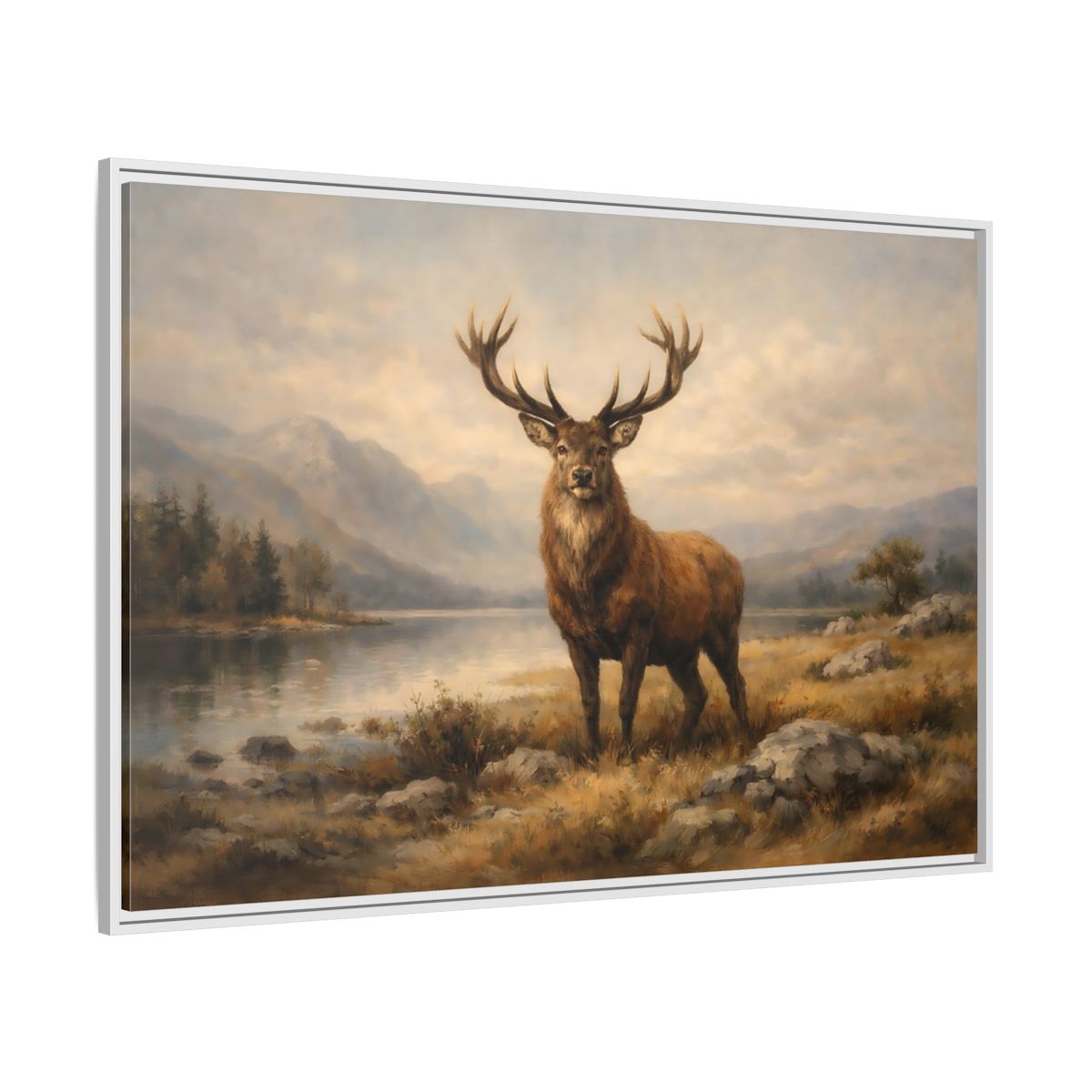 Side Mockup 7. Animals Deer Brown Deer Landscape shown as stretched canvas wall art