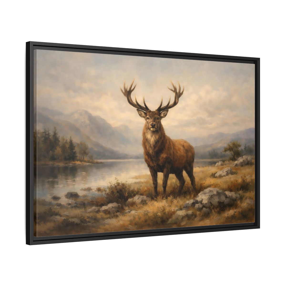 Side Mockup 13. Animals Deer Brown Deer Landscape shown as stretched canvas wall art