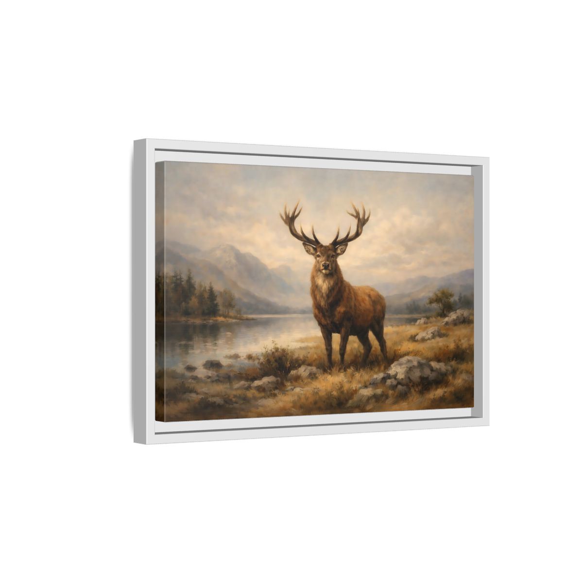 Side Mockup 4. Animals Deer Brown Deer Landscape shown as stretched canvas wall art