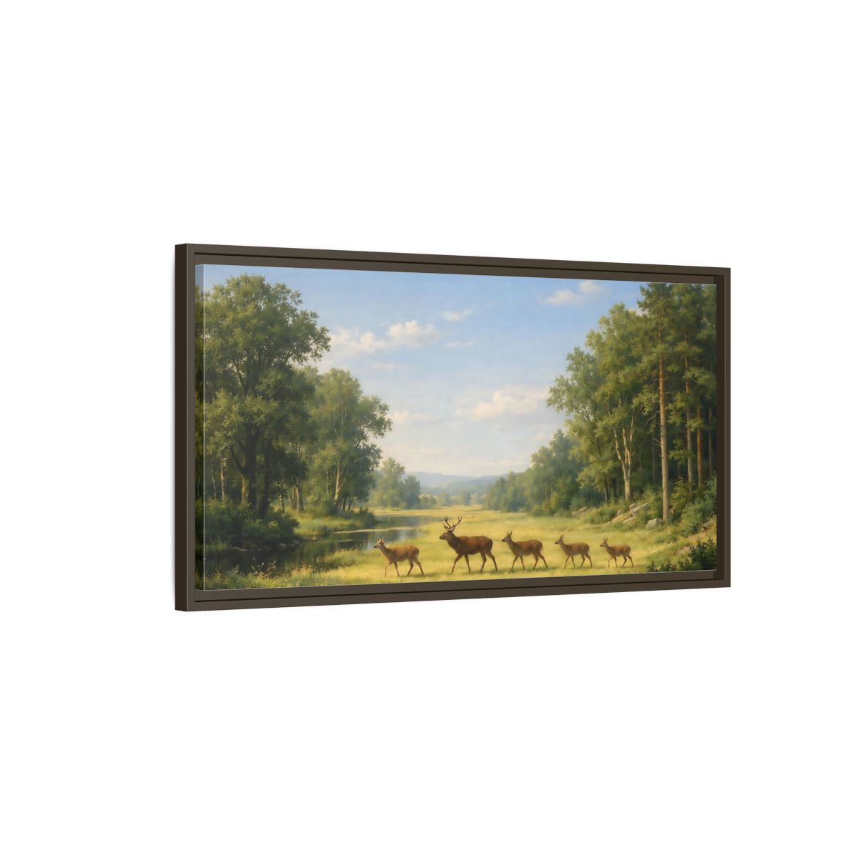Main Mockup. Animals Deer Green Forest Deer shown as stretched canvas wall art