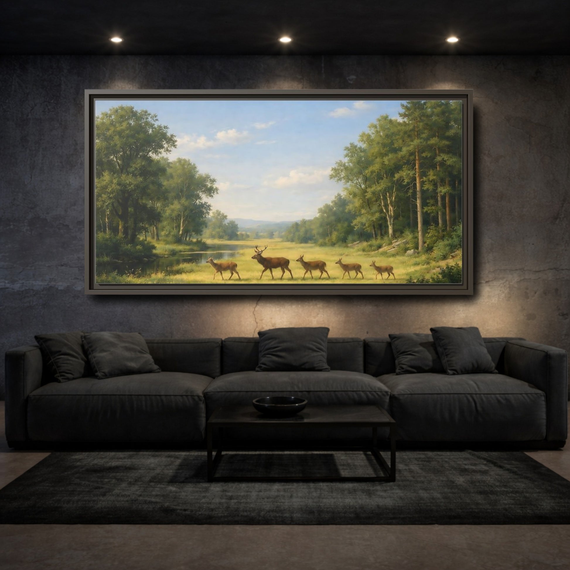 Mockup 2. Animals Deer Green Forest Deer shown as stretched canvas wall art