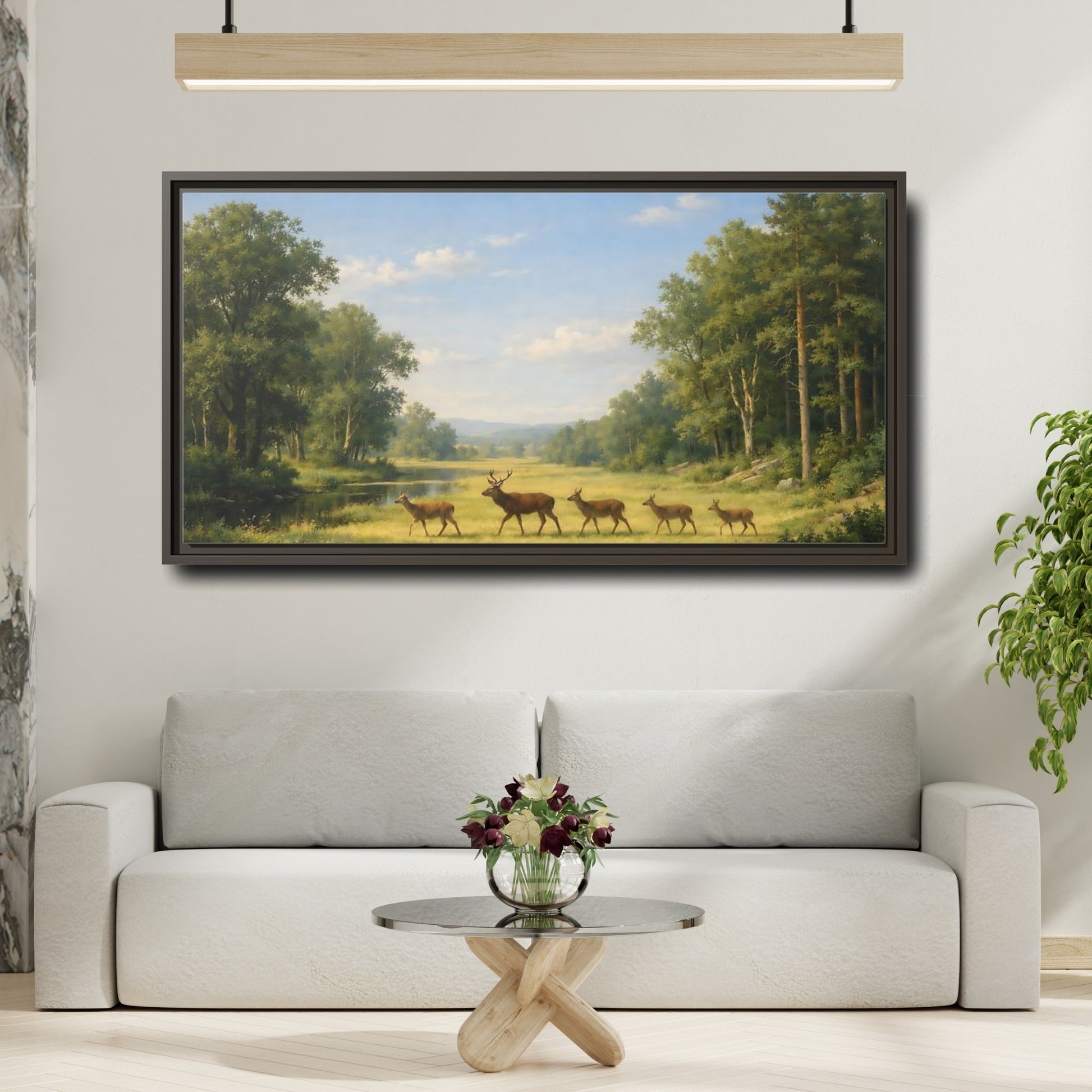 Mockup 3. Animals Deer Green Forest Deer shown as stretched canvas wall art