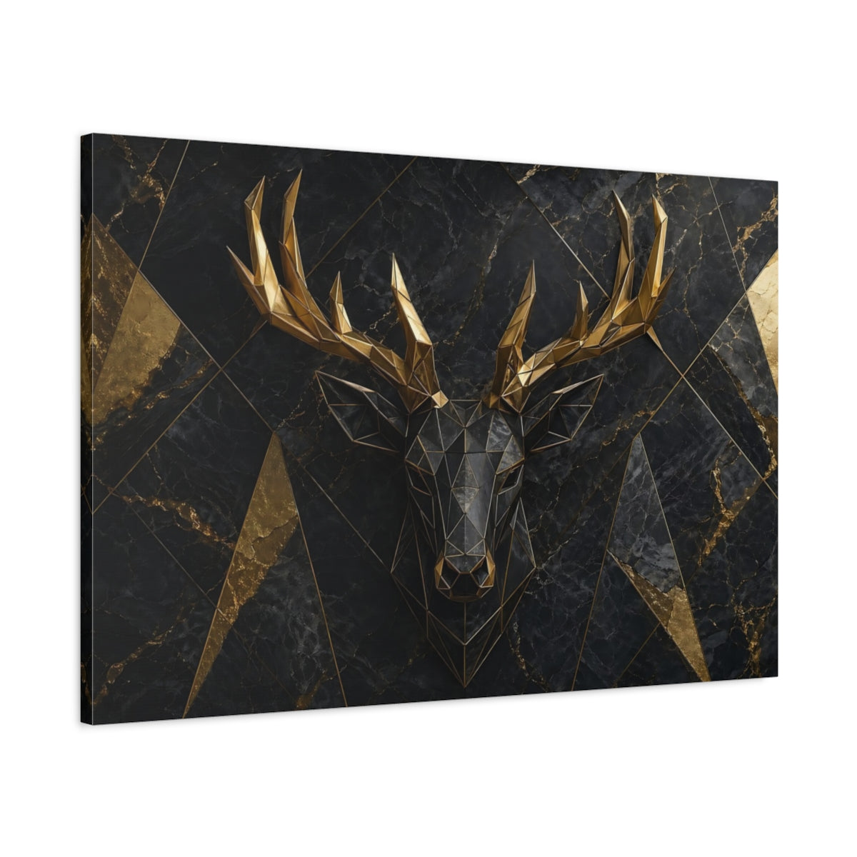 Main Mockup. Animals Deer Head Black Gold Deer shown as stretched canvas wall art