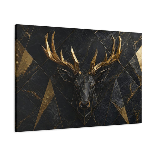 Main Mockup. Animals Deer Head Black Gold Deer shown as stretched canvas wall art