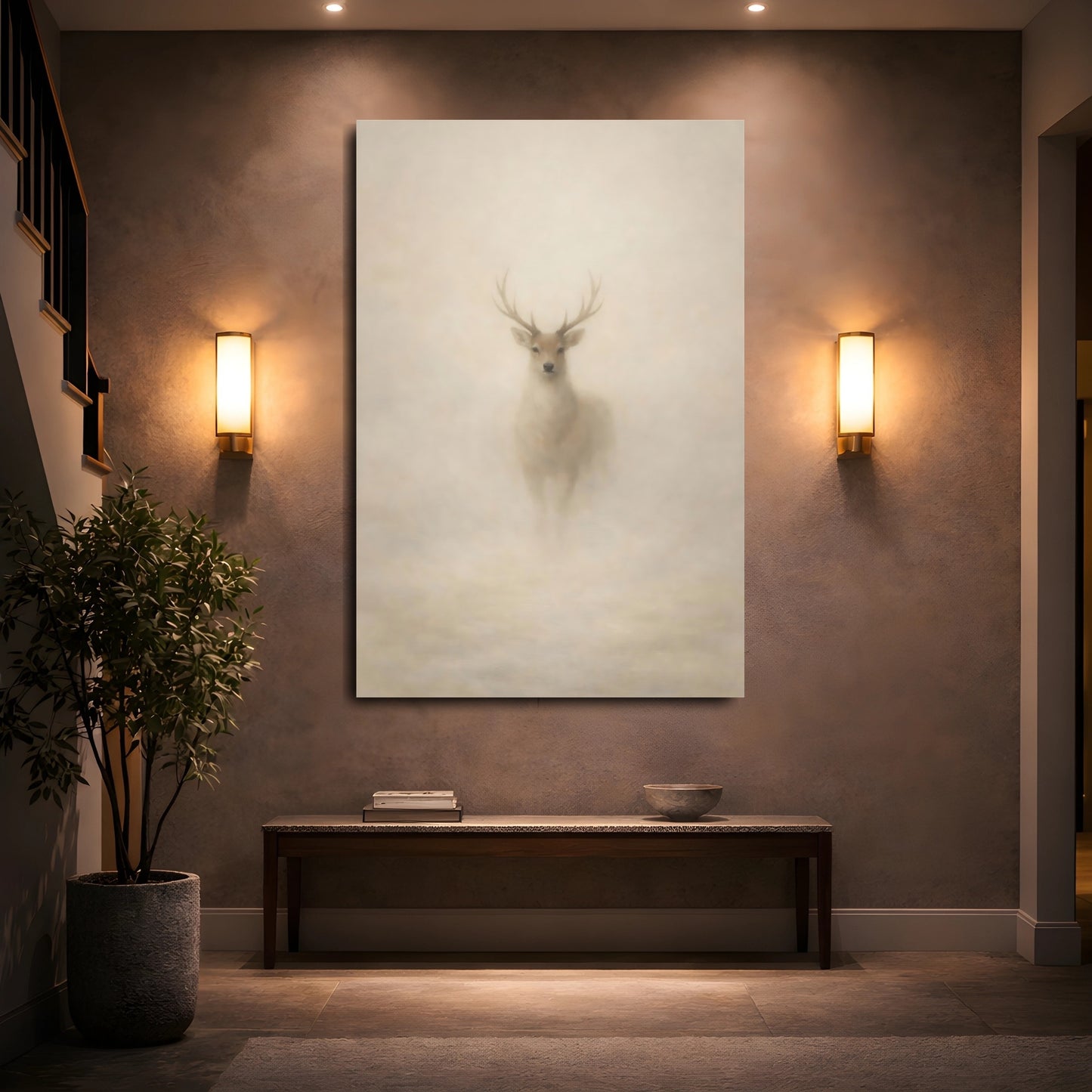 Mockup 4. Animals Deer Misty Deer shown as stretched canvas wall art