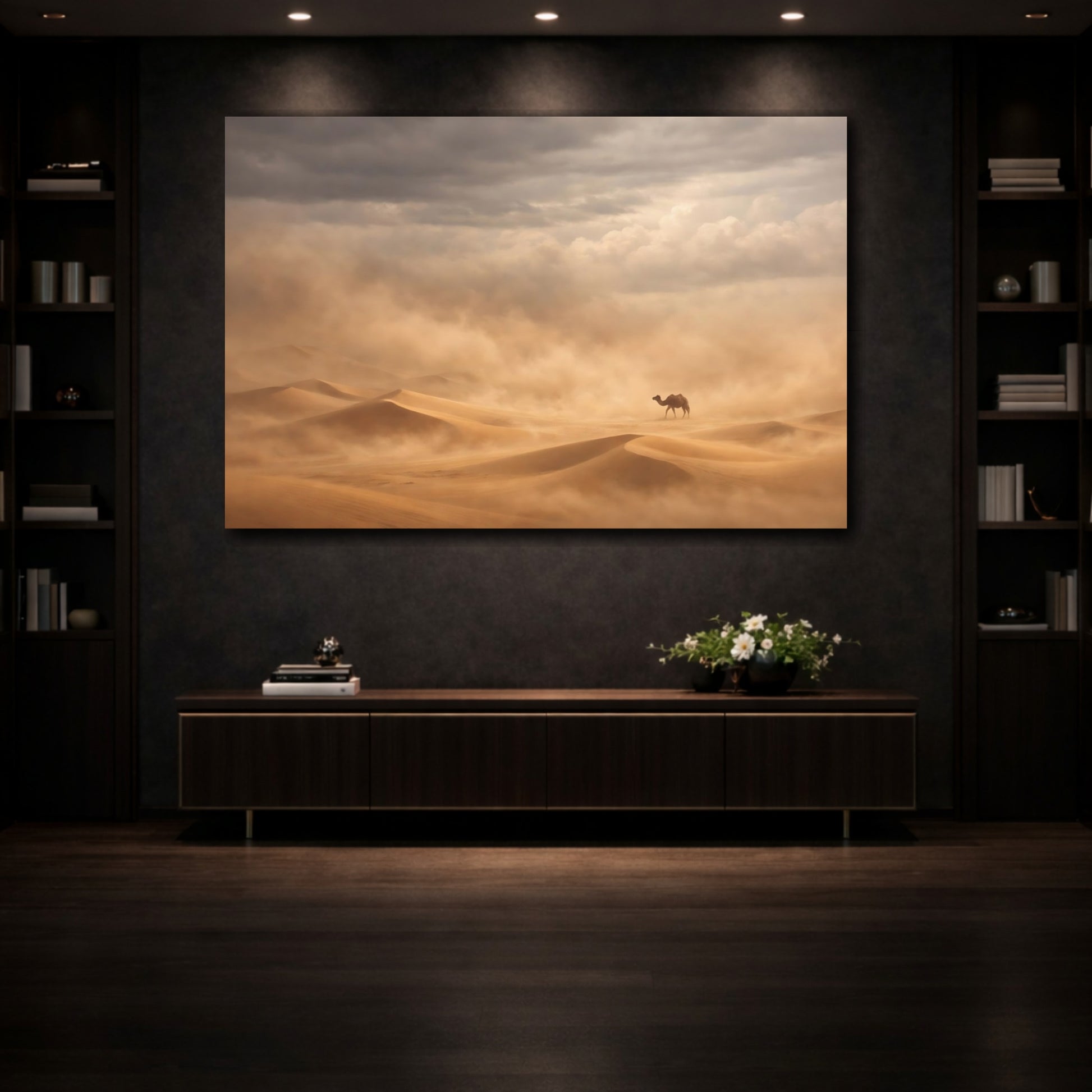 Mockup 4. Animals Desert Camel Desert Sandstorm shown as stretched canvas wall art