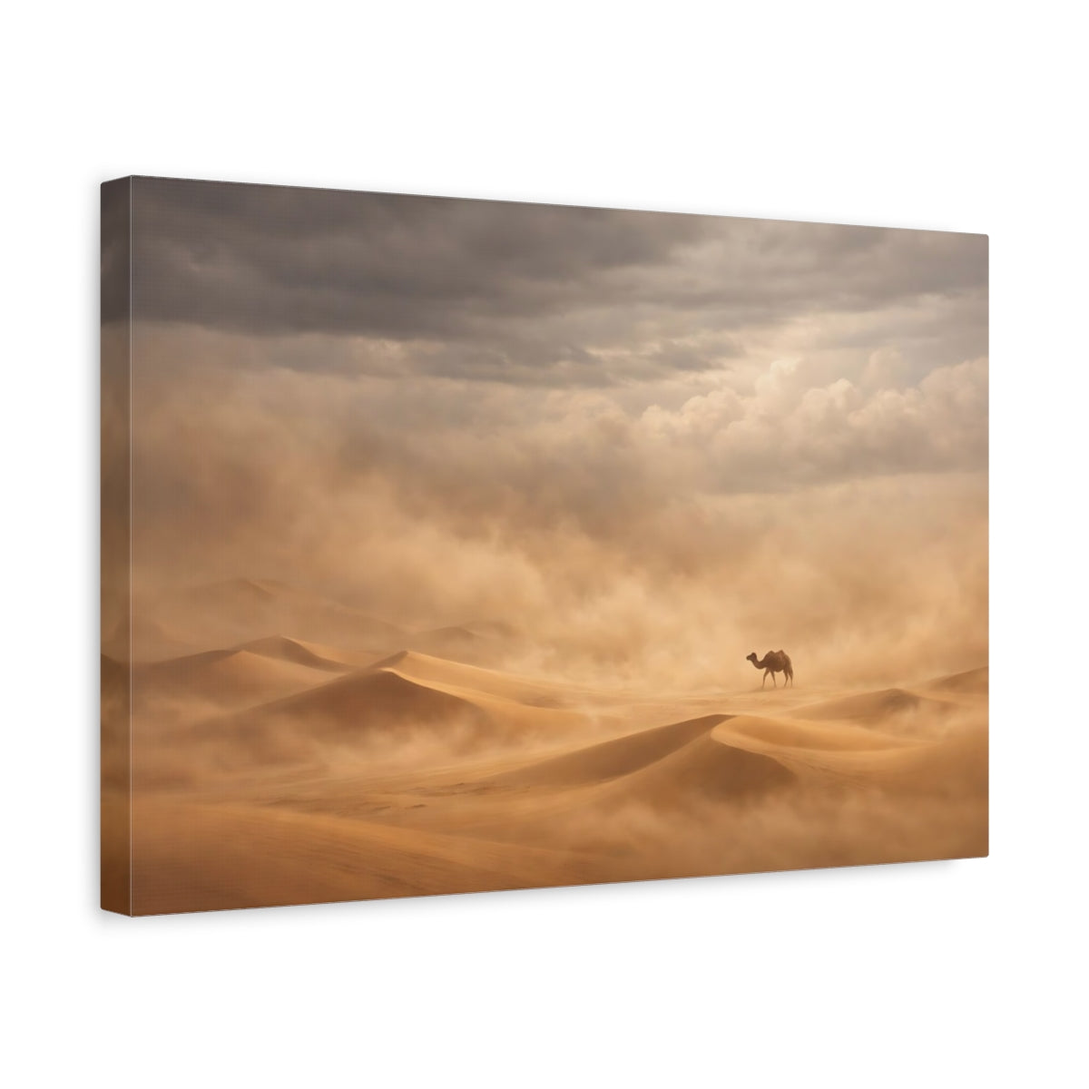 Side Mockup 4. Animals Desert Camel Desert Sandstorm shown as stretched canvas wall art