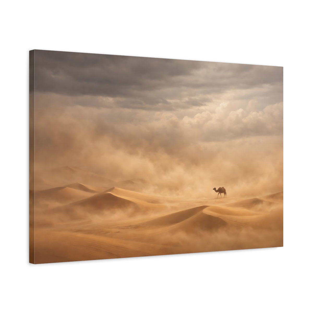 Side Mockup 2. Animals Desert Camel Desert Sandstorm shown as stretched canvas wall art