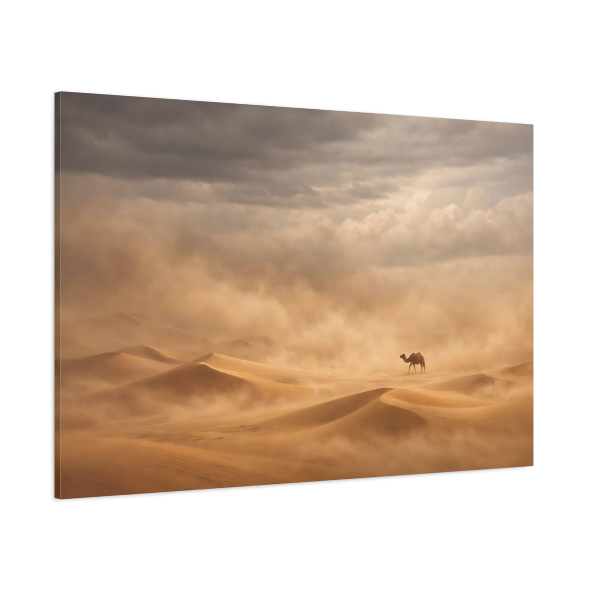 Side Mockup 1. Animals Desert Camel Desert Sandstorm shown as stretched canvas wall art