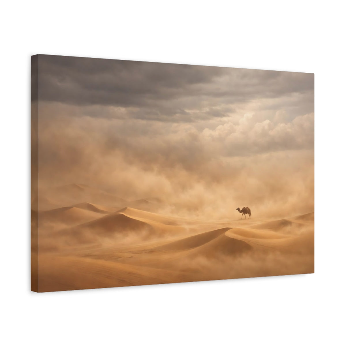 Side Mockup 3. Animals Desert Camel Desert Sandstorm shown as stretched canvas wall art