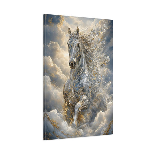 Animals Diamond Horse Silver Gold Canvas Wall Art Print – Abstract Living Room, Above Console Table - YesArtYes