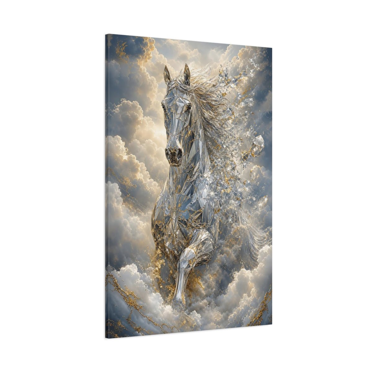 Animals Diamond Horse Silver Gold Canvas Wall Art Print – Abstract Living Room, Above Console Table - YesArtYes