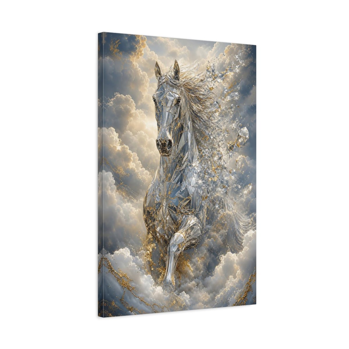Animals Diamond Horse Silver Gold Canvas Wall Art Print – Abstract Living Room, Above Console Table - YesArtYes