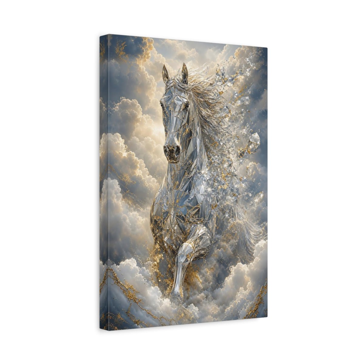 Animals Diamond Horse Silver Gold Canvas Wall Art Print – Abstract Living Room, Above Console Table - YesArtYes