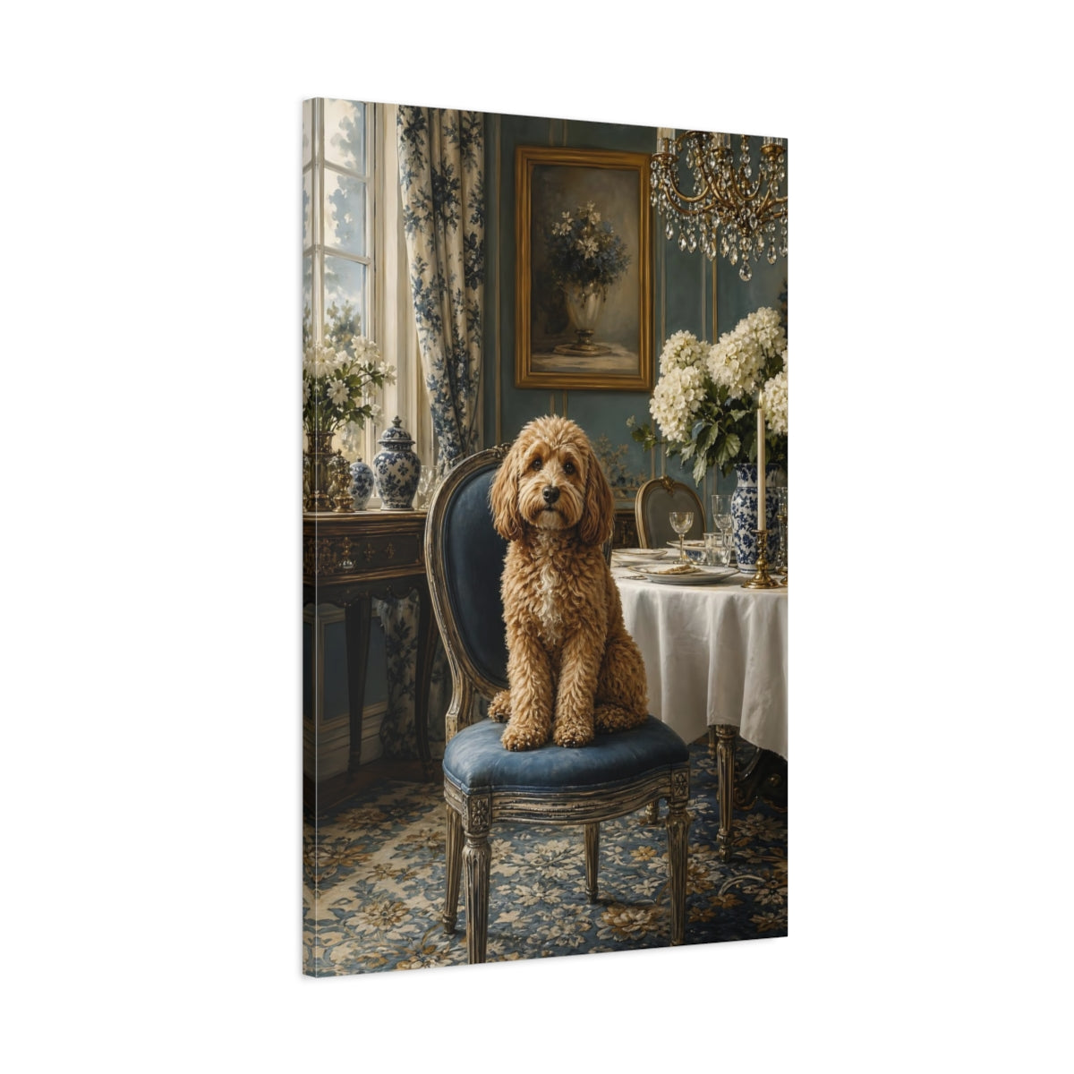 Main Mockup. Animals Dog Brown And Blue shown as stretched canvas wall art