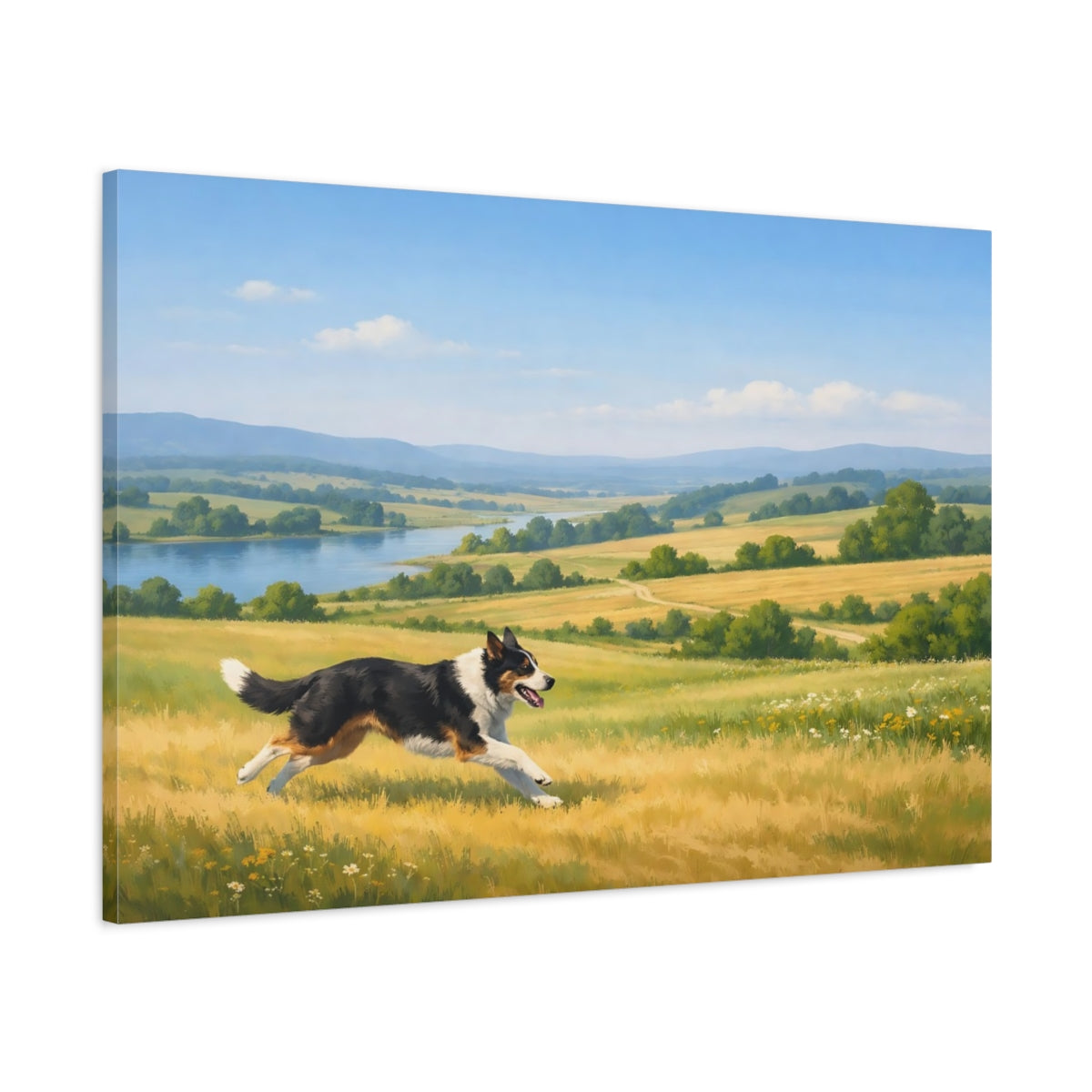 Main Mockup. Animals Dog Dog In Landscape shown as stretched canvas wall art