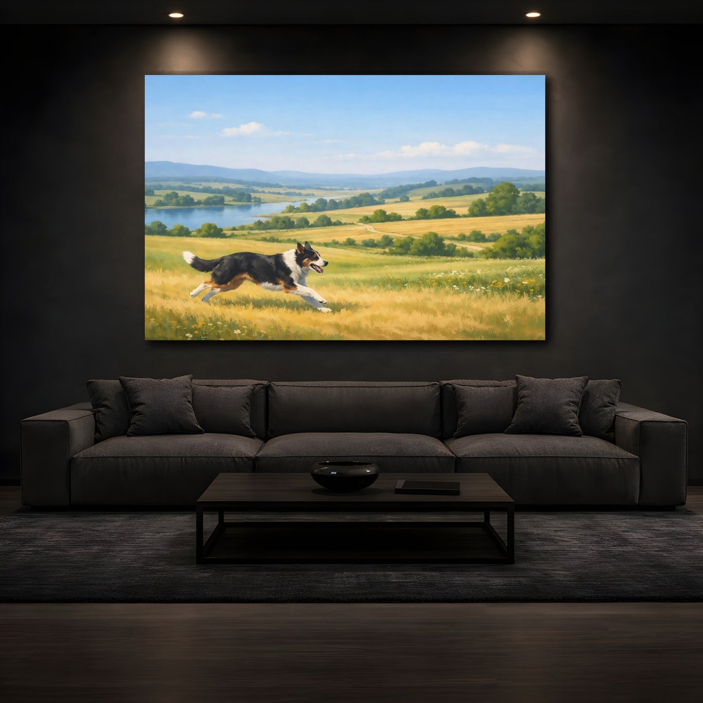 Mockup 2. Animals Dog Dog In Landscape shown as stretched canvas wall art
