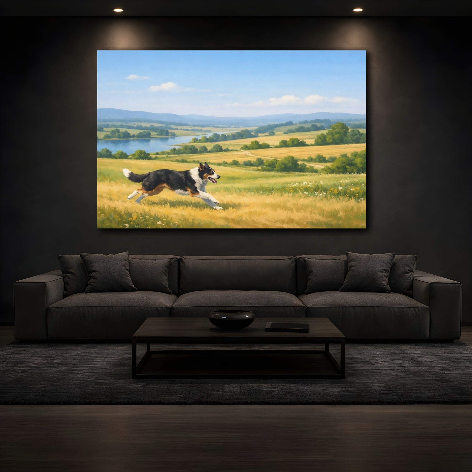 Mockup 2. Animals Dog Dog In Landscape shown as stretched canvas wall art