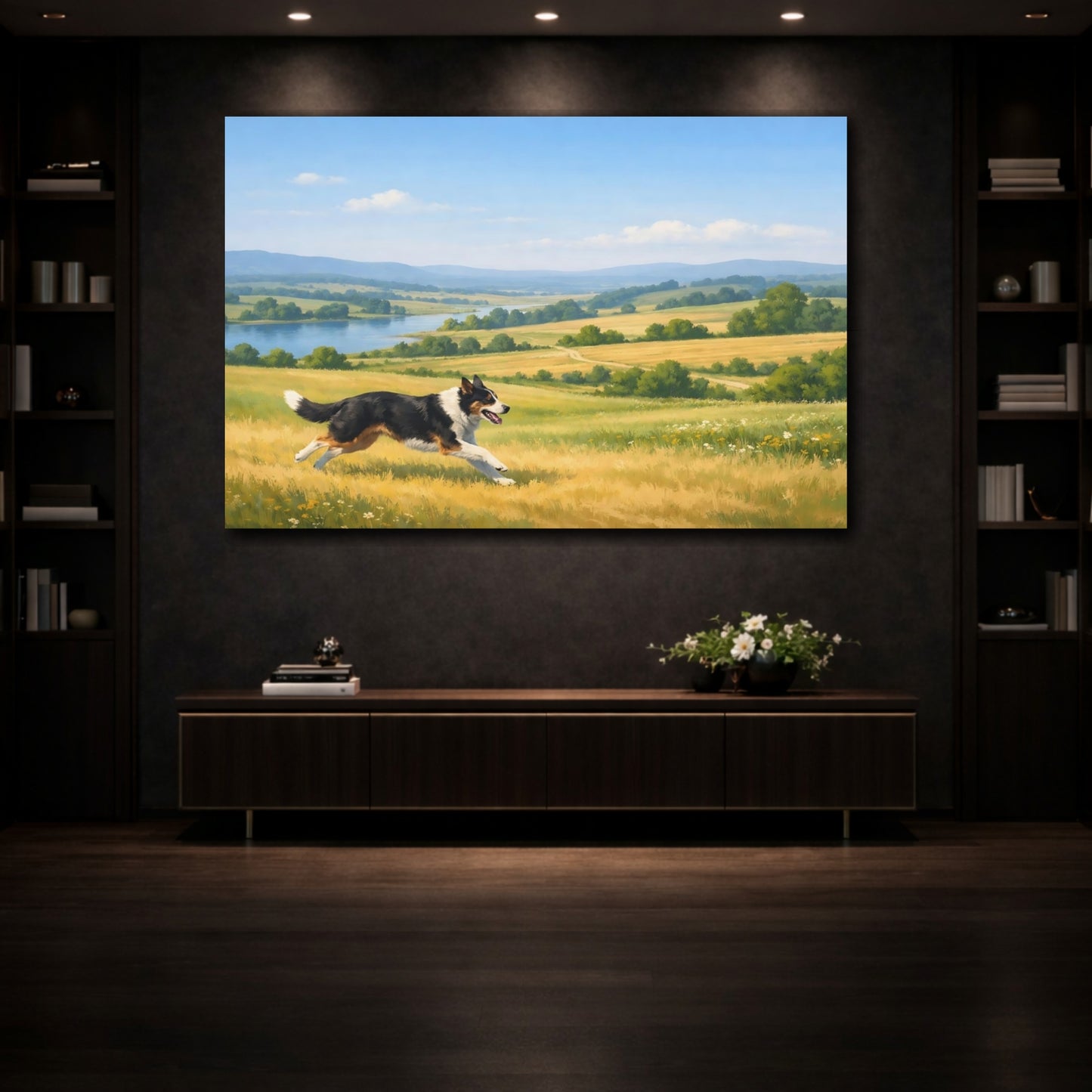 Mockup 4. Animals Dog Dog In Landscape shown as stretched canvas wall art