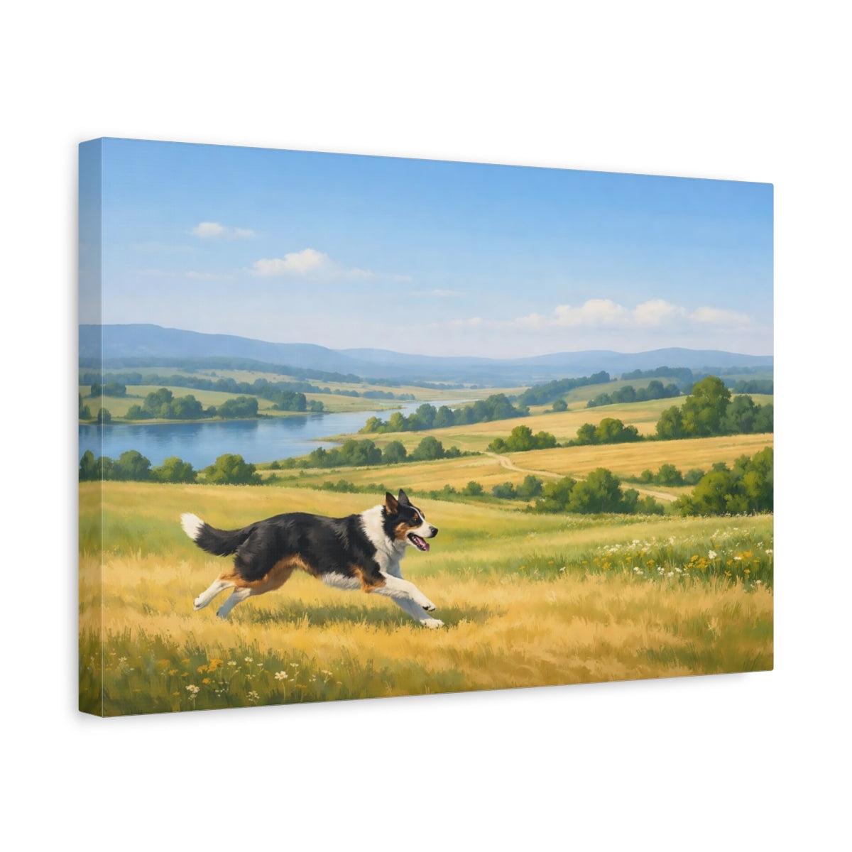 Side Mockup 4. Animals Dog Dog In Landscape shown as stretched canvas wall art