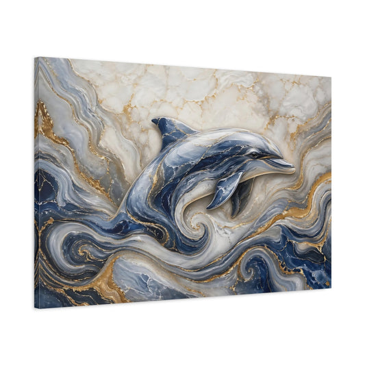 Main Mockup. Animals Dolphin Blue And Gold Dolphin shown as stretched canvas wall art
