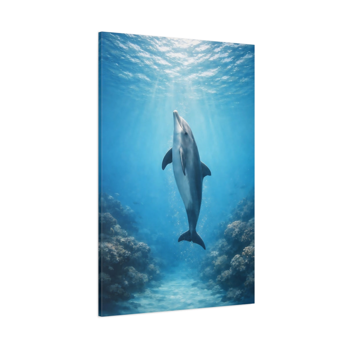 Animals Dolphin Blue Dolphin shown as stretched canvas wall art