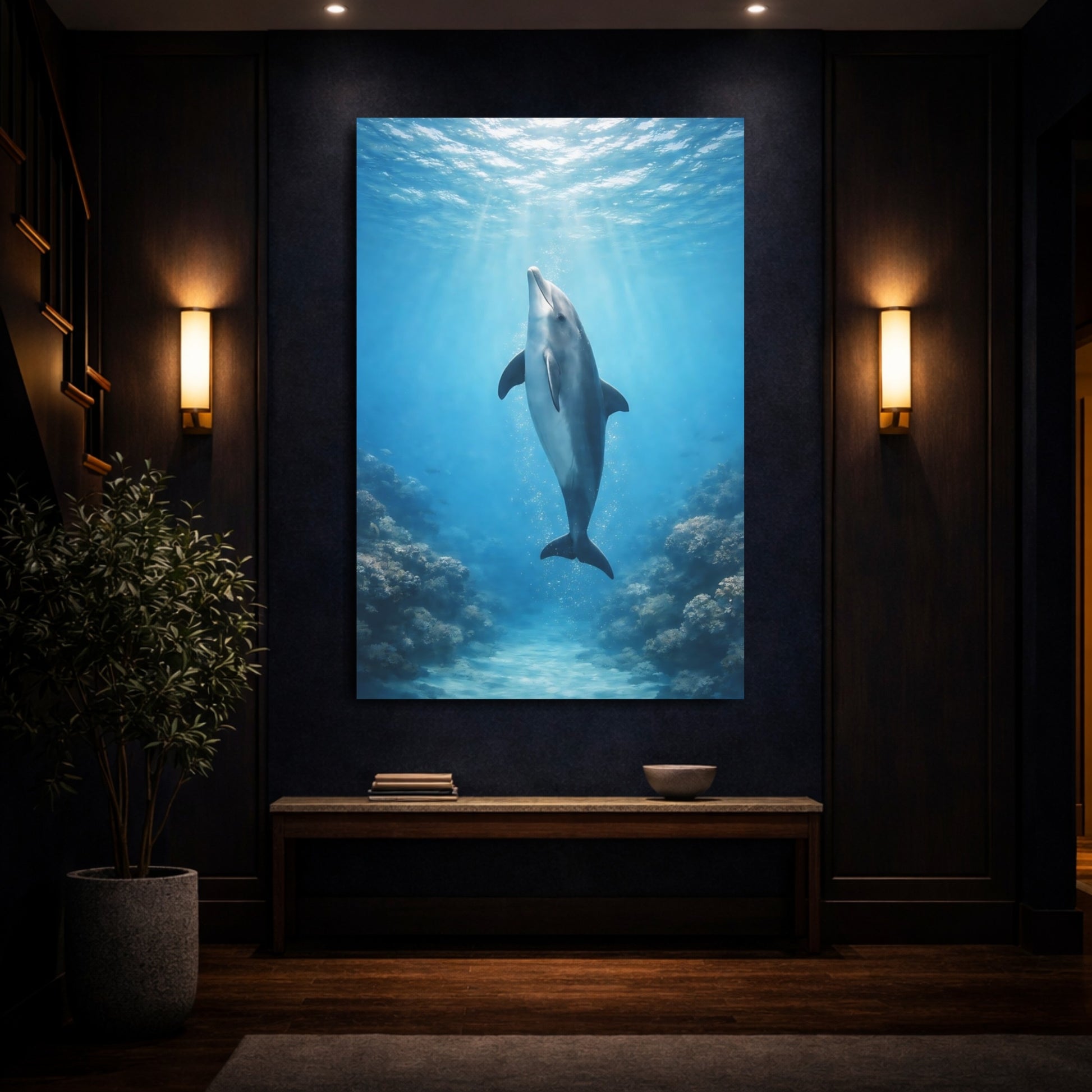 Animals Dolphin Blue Dolphin shown as front canvas room wall art