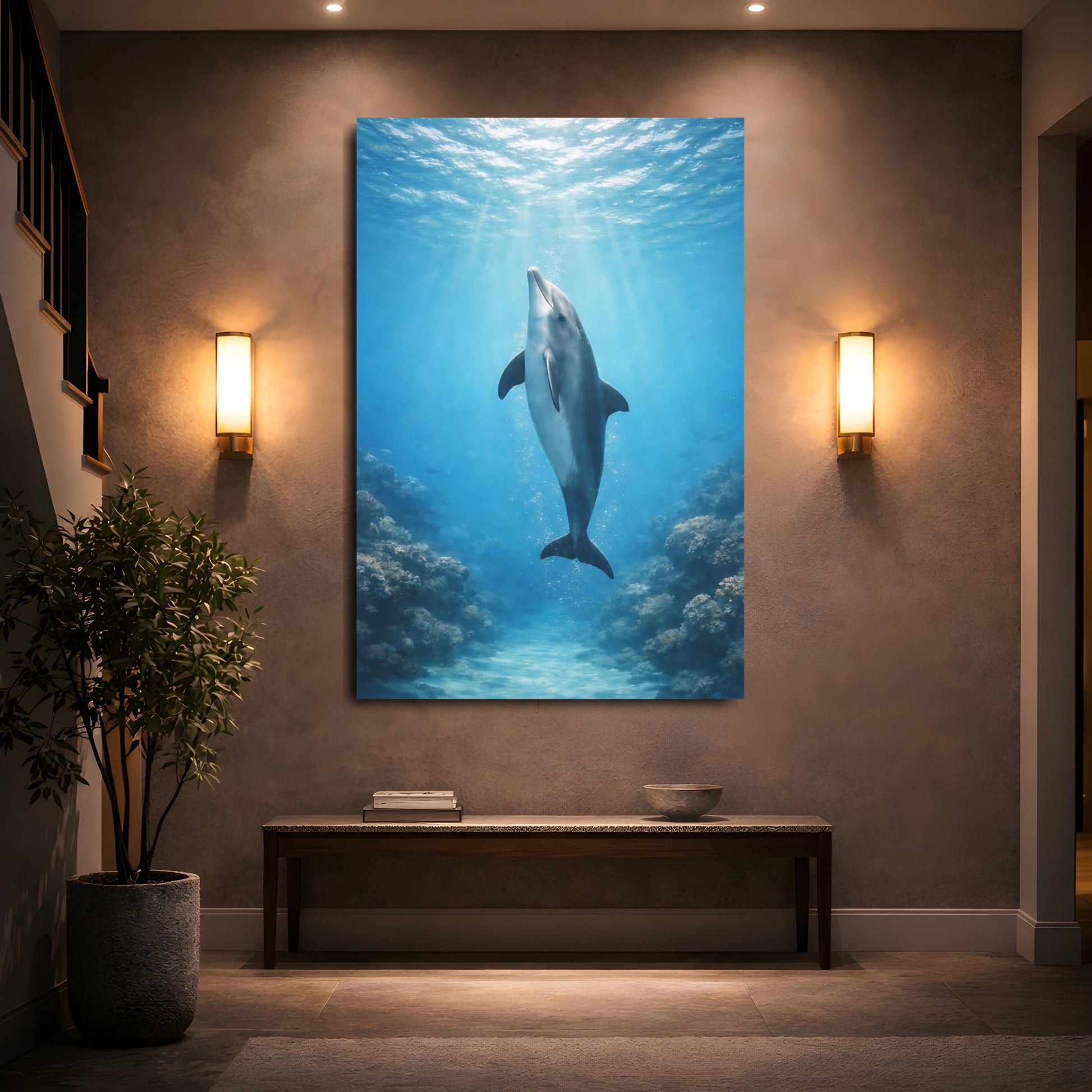 Animals Dolphin Blue Dolphin shown as front canvas room wall art