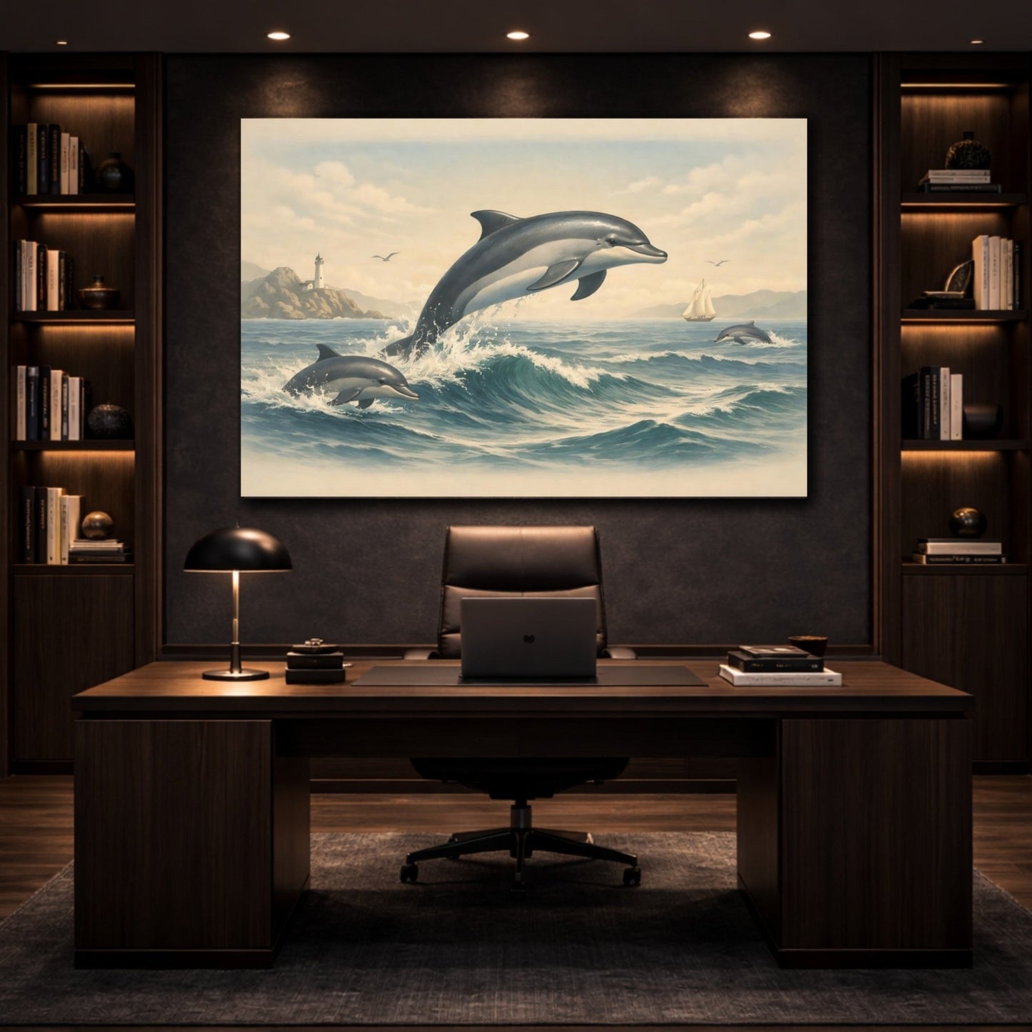Animals Dolphins Blue Ocean - Canvas Wall Art Print - YesArtYes