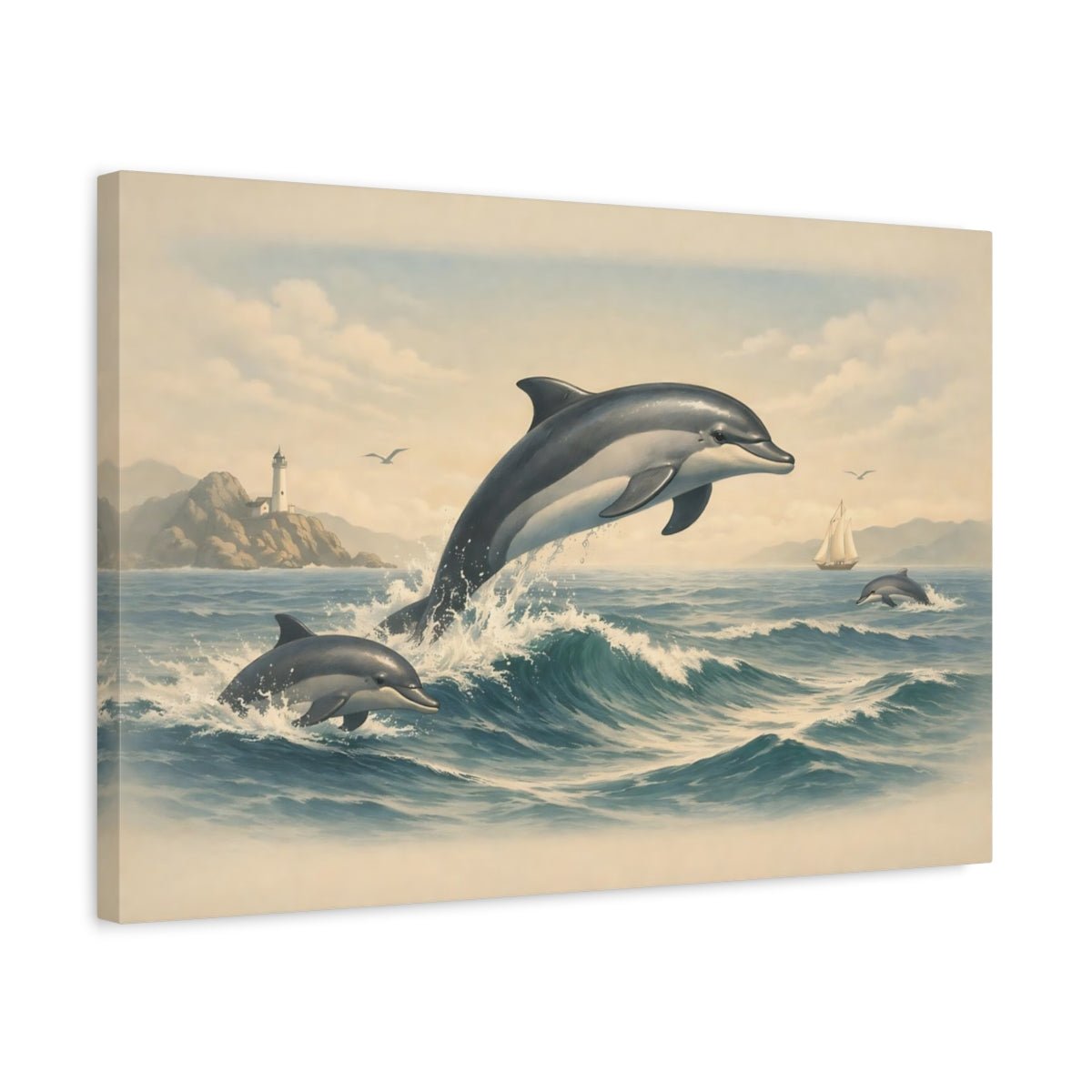 Animals Dolphins Blue Ocean - Canvas Wall Art Print - YesArtYes