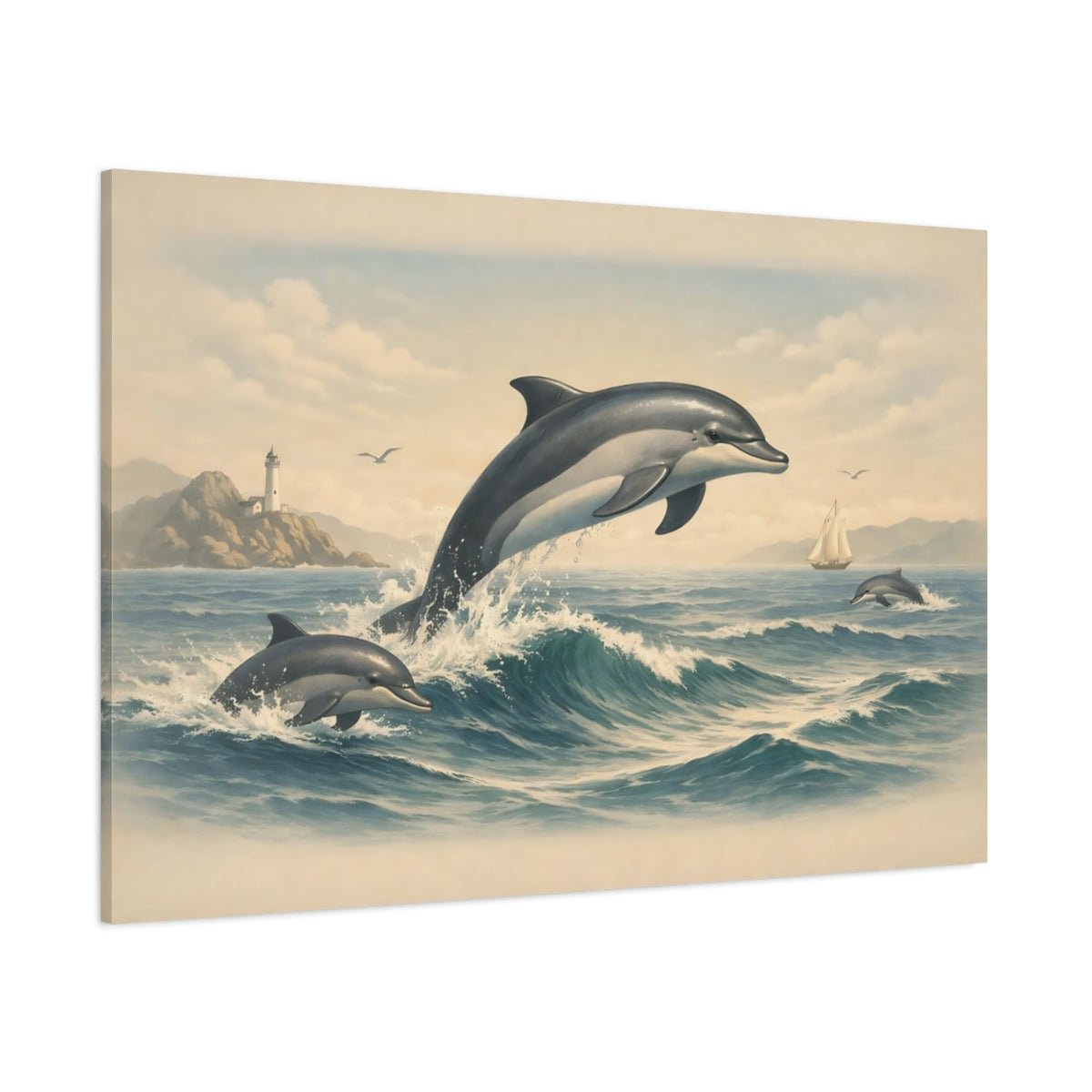 Animals Dolphins Blue Ocean - Canvas Wall Art Print - YesArtYes