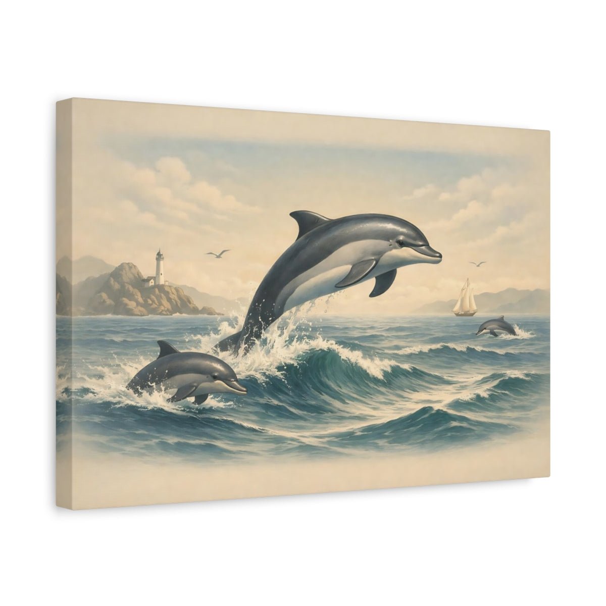 Animals Dolphins Blue Ocean - Canvas Wall Art Print - YesArtYes