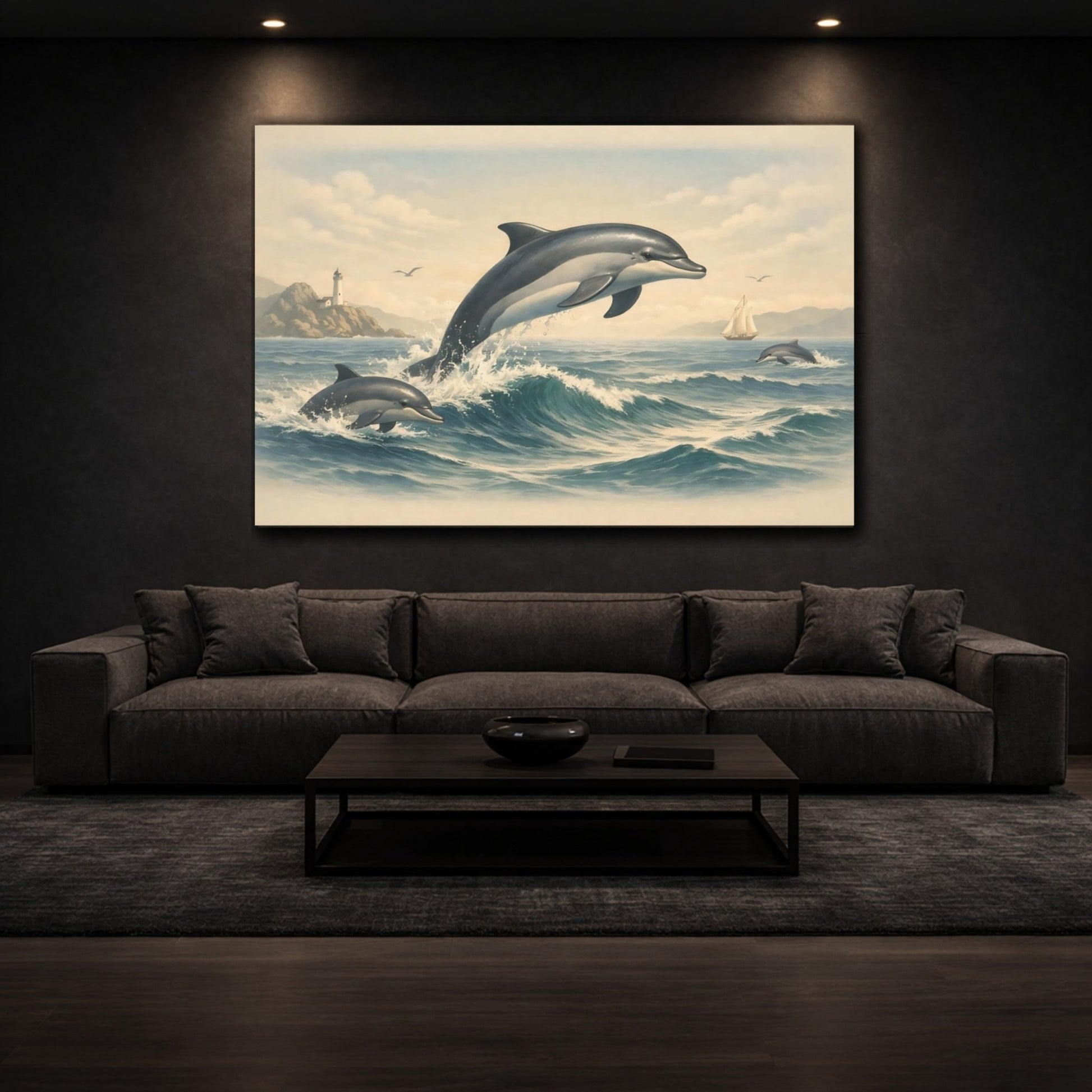 Animals Dolphins Blue Ocean - Canvas Wall Art Print - YesArtYes