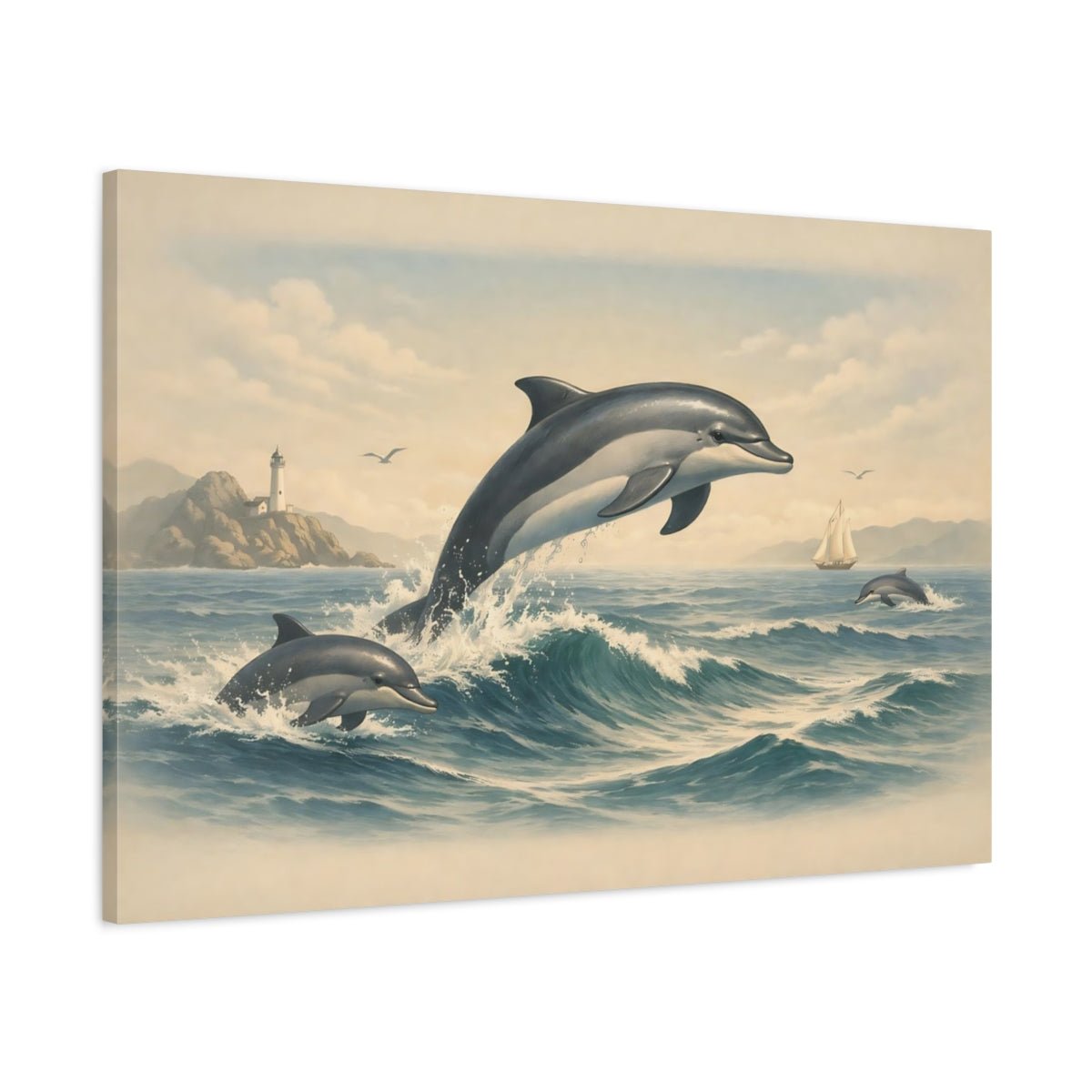 Animals Dolphins Blue Ocean - Canvas Wall Art Print - YesArtYes