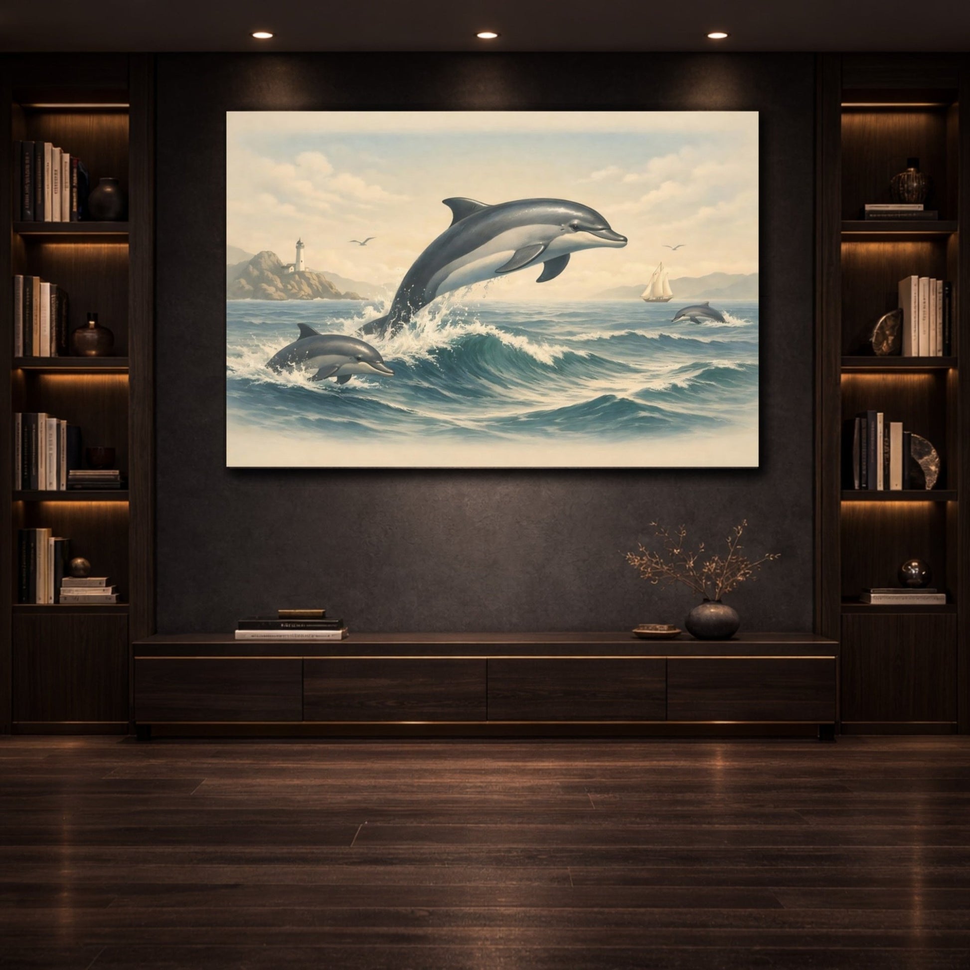 Animals Dolphins Blue Ocean - Canvas Wall Art Print - YesArtYes