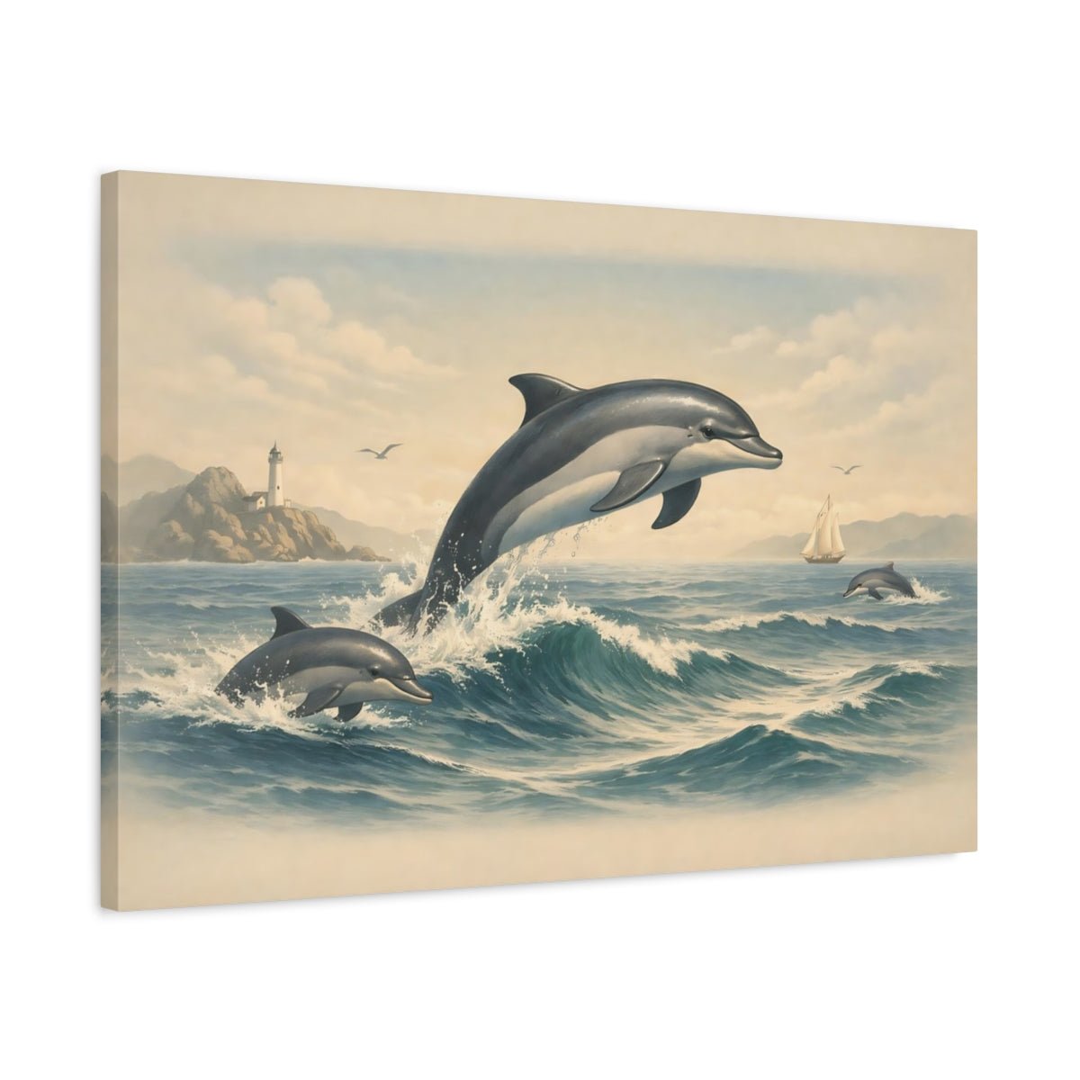 Animals Dolphins Blue Ocean - Canvas Wall Art Print - YesArtYes