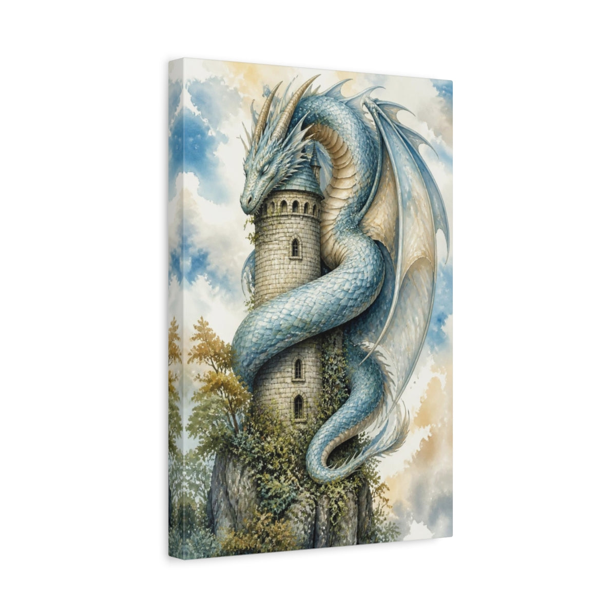 Side Mockup 4. Animals Dragon Curled Around Tower shown as canvas print