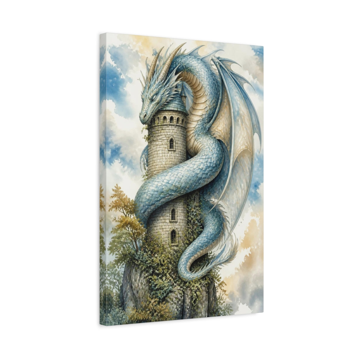 Side Mockup 3. Animals Dragon Curled Around Tower shown as canvas print