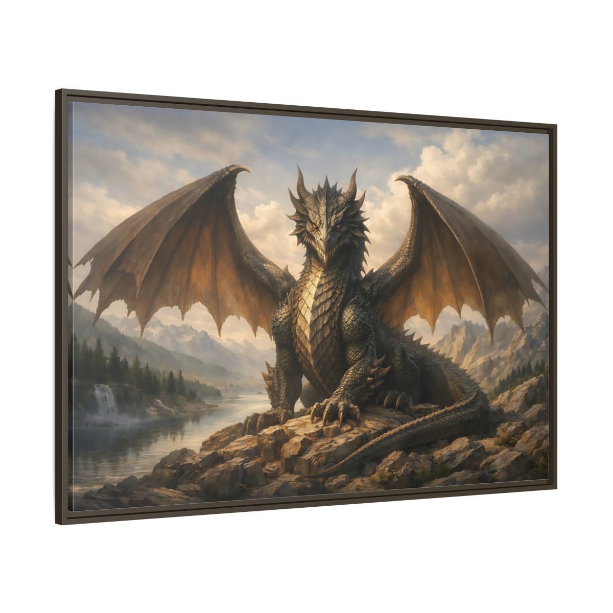 Main Mockup. Animals Dragon Grey Dragon shown as stretched canvas wall art