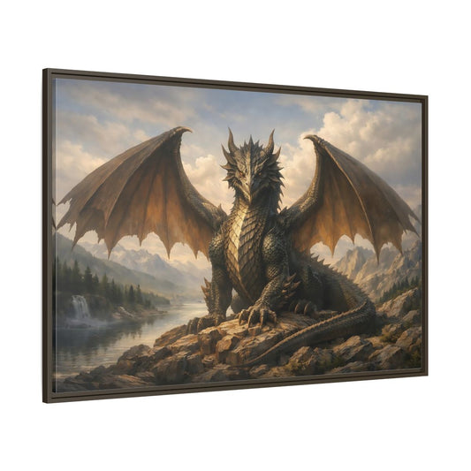 Main Mockup. Animals Dragon Grey Dragon shown as stretched canvas wall art