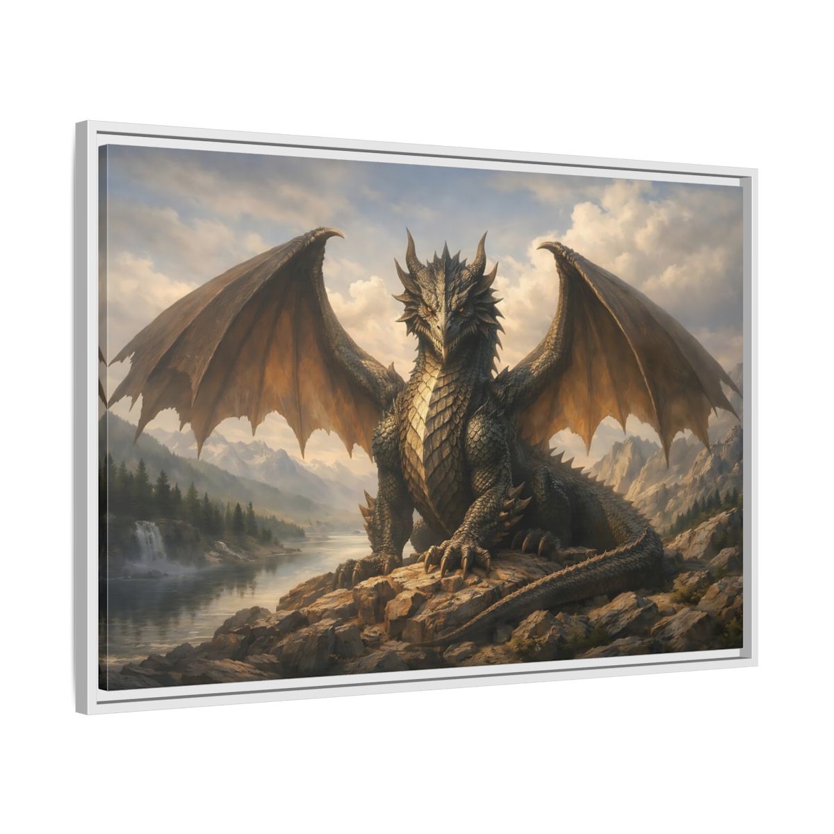 Side Mockup 8. Animals Dragon Grey Dragon shown as stretched canvas wall art