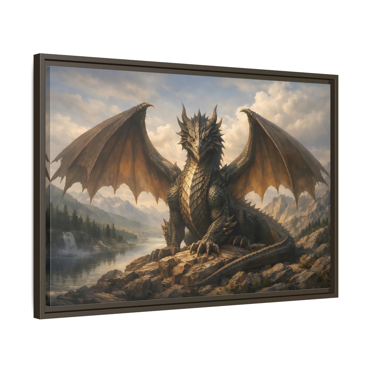 Side Mockup 11. Animals Dragon Grey Dragon shown as stretched canvas wall art