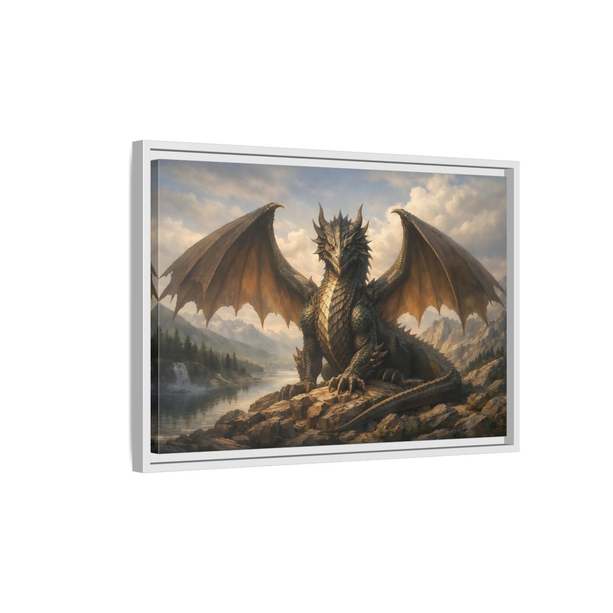 Side Mockup 1. Animals Dragon Grey Dragon shown as stretched canvas wall art