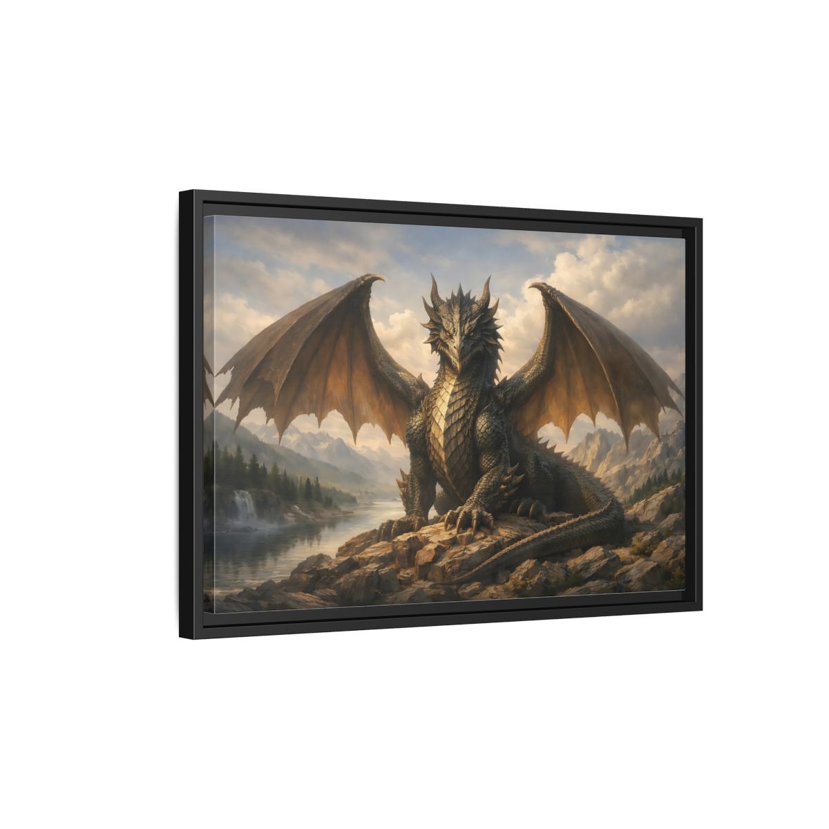 Side Mockup 3. Animals Dragon Grey Dragon shown as stretched canvas wall art